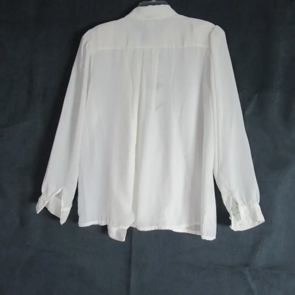 Vintage Josephine Top Womens 36 White Floral Cutout Pleated Sheer Blouse Work